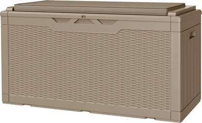 JUMMICO 31 Gallon Resin Deck Box Waterproof Indoor Outdoor Storage Boxes for Patio Furniture Cushions and Garden Tools (Brown)