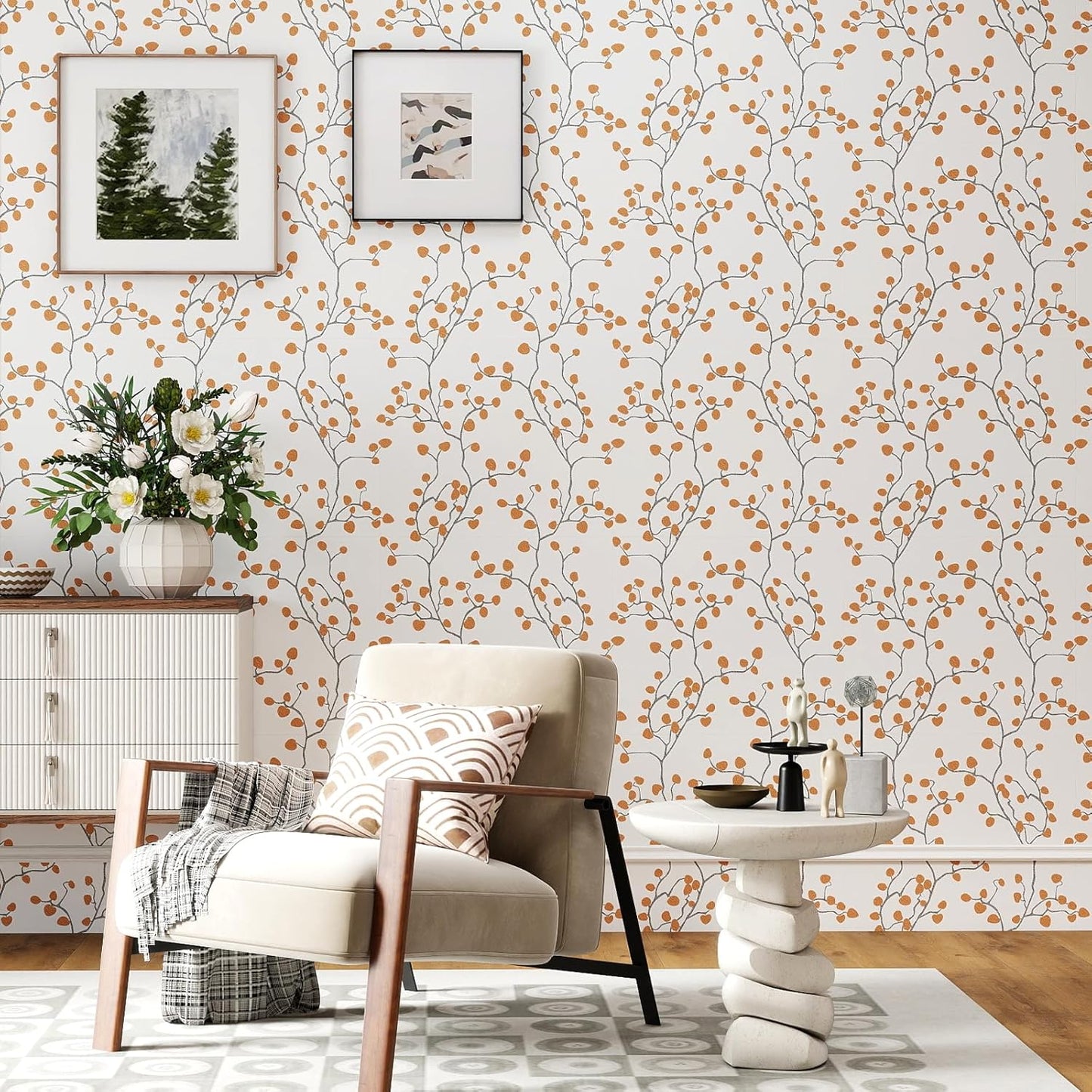 GloryTik Floral Peel and Stick Wallpaper, Removable Blue Floral Contact Paper, Self Adhesive Renter Friendly Wallpaper for Bedroom Living Room Bathroom (17.3" x 78.7")