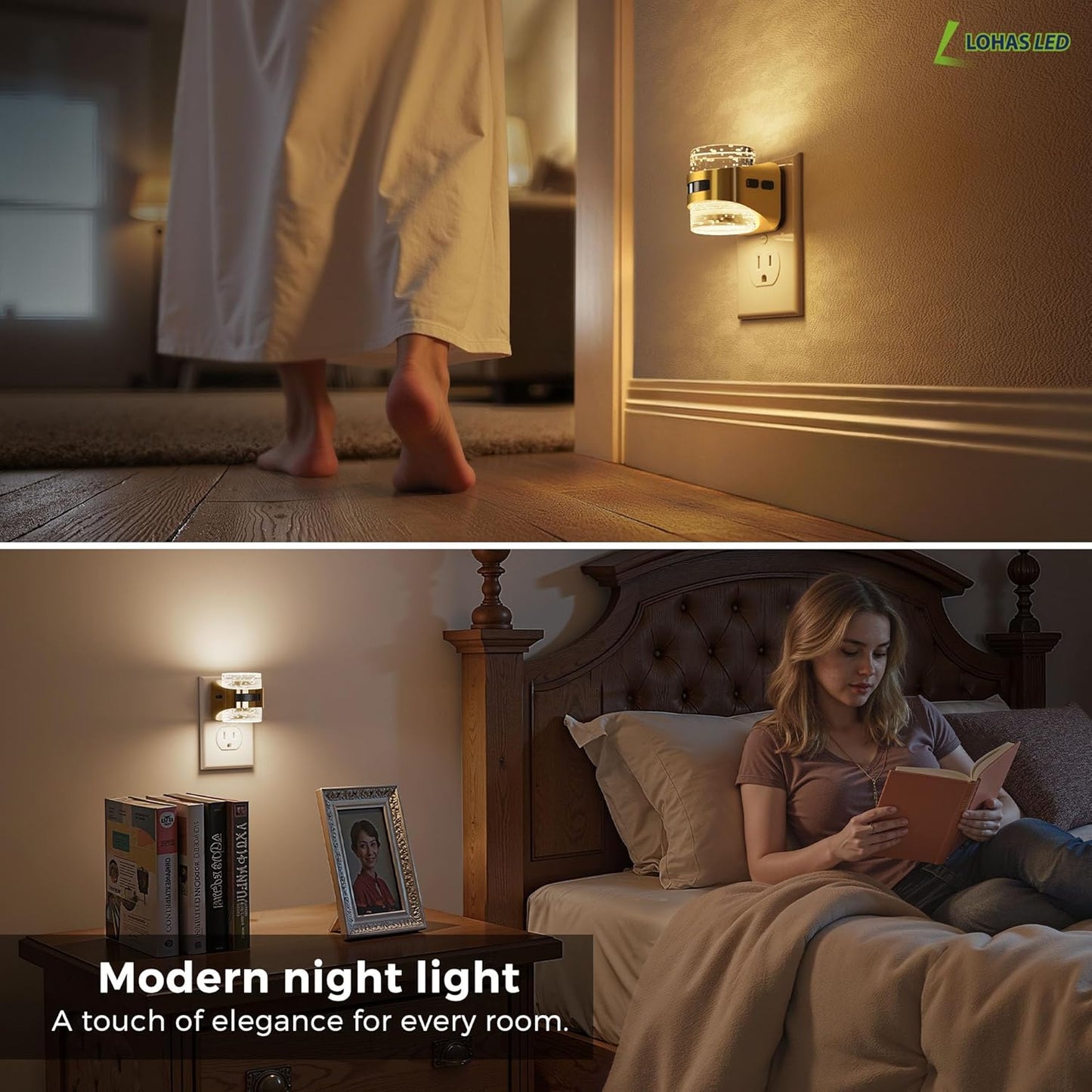 L LOHAS LED Motion Sensor Night Light,Dimmable Night Lights Plug into Wall, 2 Pack Acrylic Nightlight with 0-100 LM Adjustable Brightness, 3000K Plug in Night Light for Bathroom Hallway