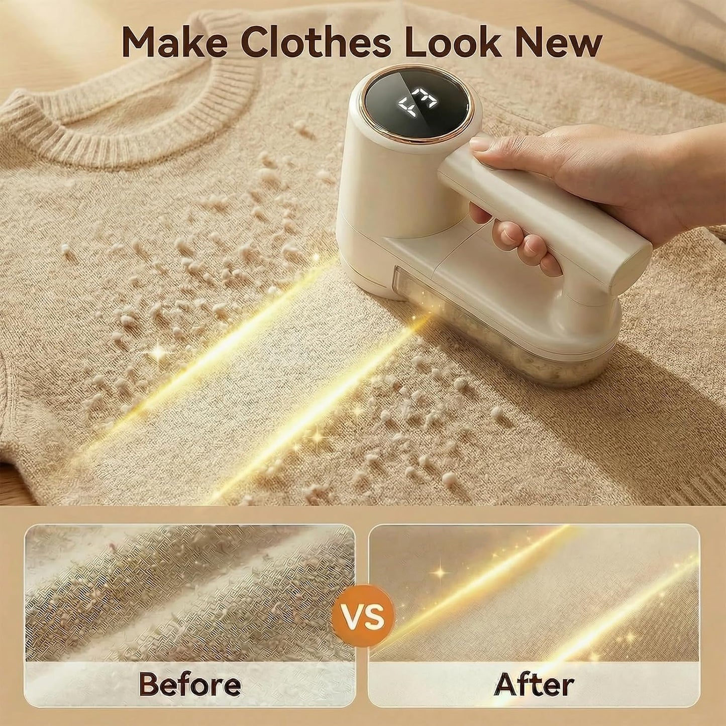 Fabric Shaver, Lint Shaver with 3 Speeds, Type-C Fast Charging Lint Remover, 6 Blade, LED Display, Sweater Shaver with 2 Replacement Blades, Pilling Remover for Clothes, Couch, Blanket