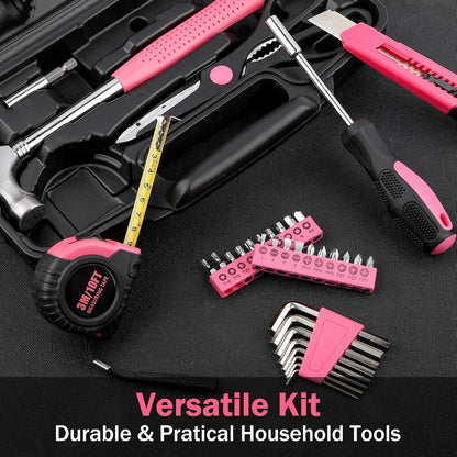 40PCS Tool Set , Small Tool Kit, General Household Tool Box for Home Repair, Ideal Gift Choice (Pink)