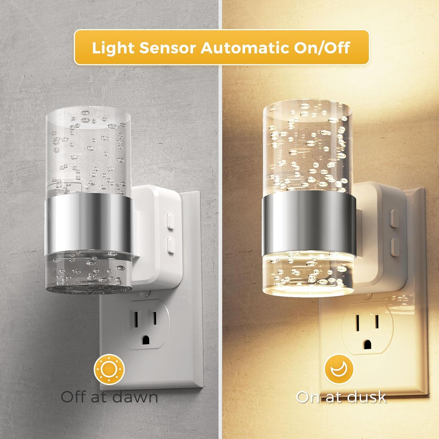 L LOHAS LED Night Light, Bubble Night Lights Plug into Wall,2 Pack 3000K/4000k/5000K Adjustable Color Temperature Night Light,Dimmable Nightlights with Dusk to Dawn Sensor for Rooms Bathroom Hallway