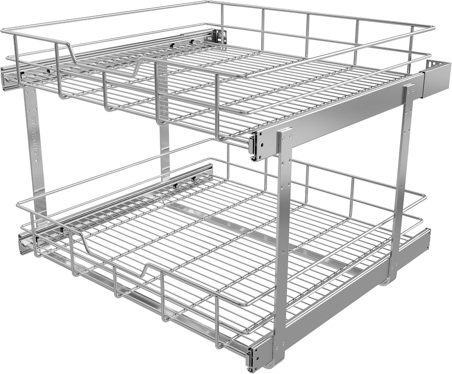 2 Tier Pull Out Cabinet Organizer 11" W X 22" D, Slide Out Drawers For Kitchen Cabinets, Pull Out Drawers For Cabinets Capacity Heavy Duty Caddy, Cabinet Pullout Shelves Chrome-Plated, Bathroom Pantry