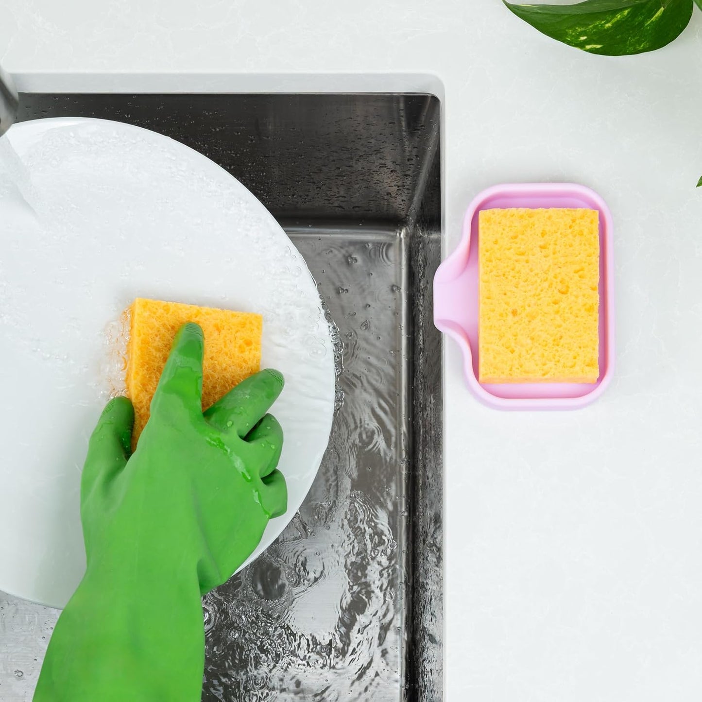 Zulay Kitchen (9x3.5in) Sponge Holder for Kitchen Sink - Flexible Heavy-Duty Multipurpose Sink Caddy - Counter Organizer for Kitchen, Bathroom, Makeup, Trinkets & More! (Grey)