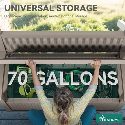 YITAHOME 100 Gallon Large Outdoor Deck Box | Waterproof Resin Storage Box, Lockable Indoor Outdoor Storage Container for Patio Furniture Cushions, Pool Accessories
