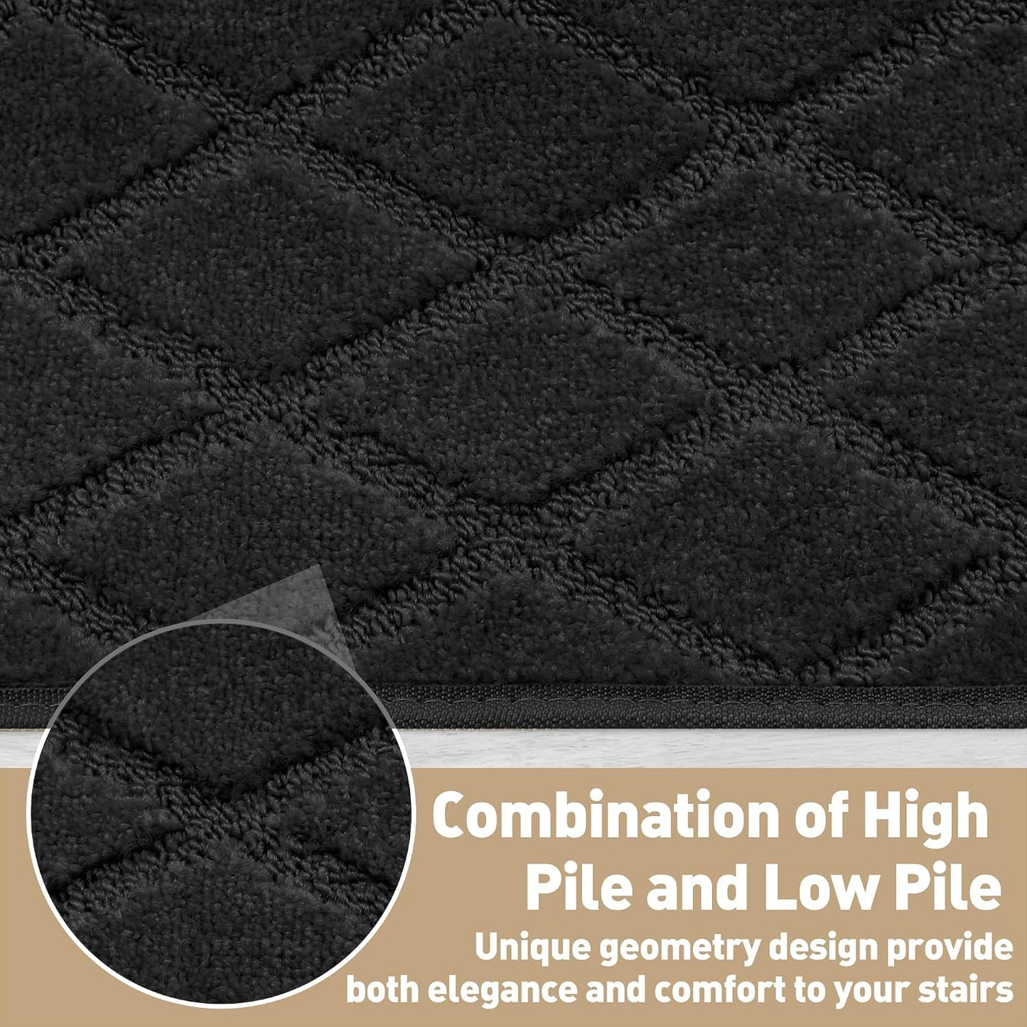 PURE ERA Carpet Stair Treads Tape Free Non Slip Indoor Stair Carpet Stair Protectors Pet-Friendly Non-Slip Skid Resistant Washable Reusable 8" x 30"(2 Pieces,Black)