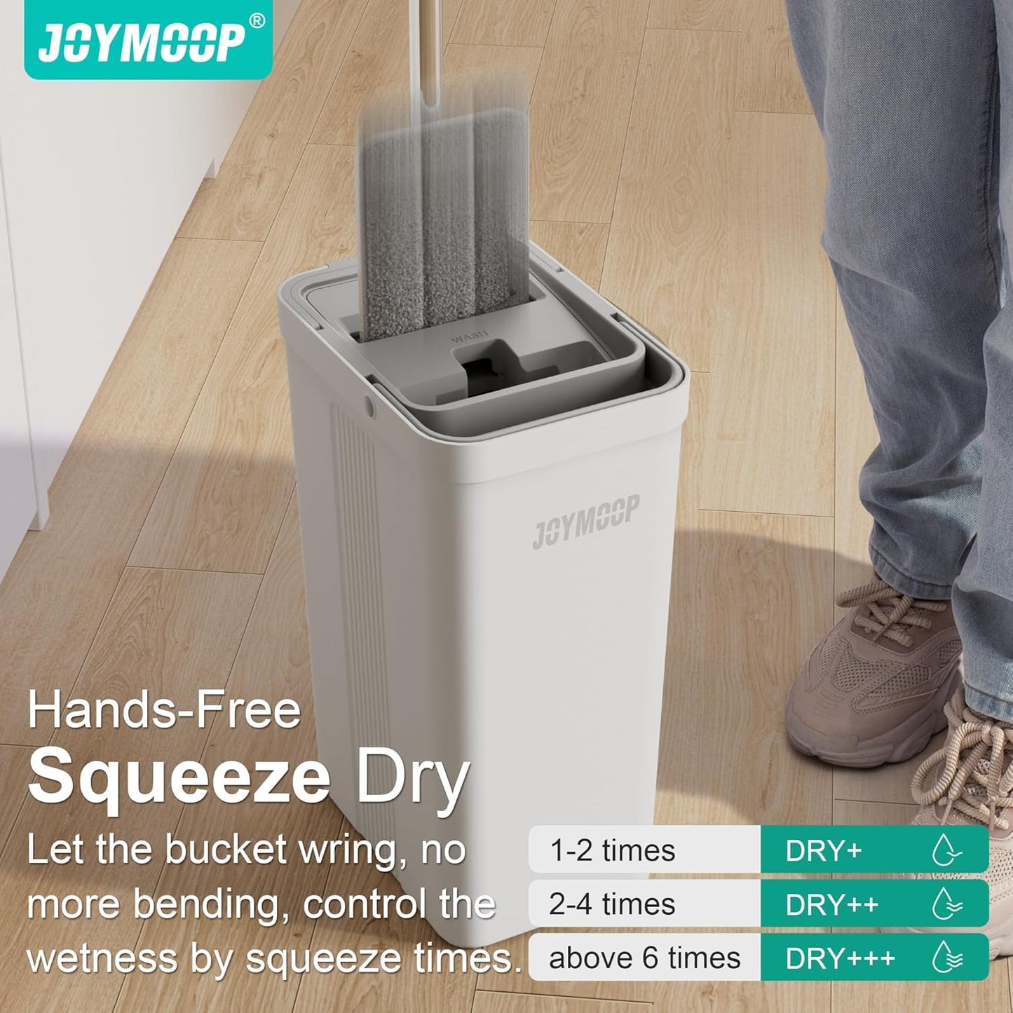 JOYMOOP Mop and Bucket Set, Flat Mops for Floor & Wall Cleaning, Commercial & Household Use, Hardwood Floor Mop with Long Handle & 4 Microfiber Pads