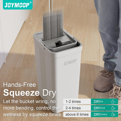 JOYMOOP Mop and Bucket Set, Flat Mops for Floor & Wall Cleaning, Commercial & Household Use, Hardwood Floor Mop with Long Handle & 4 Microfiber Pads