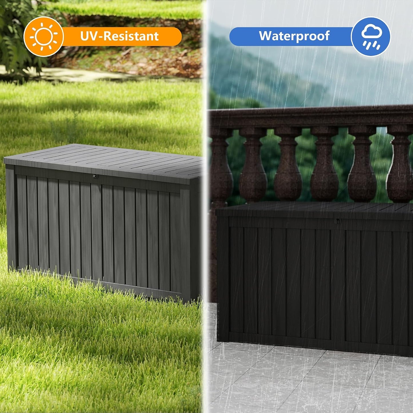 200 Gallon Deck Boxes Outdoor Waterproof, Outdoor Storage Box with Lockable Lid & UV-Resistant for Patio Furniture, Outdoor Cushions, Garden Tools and Pool Supplies, Light Brown