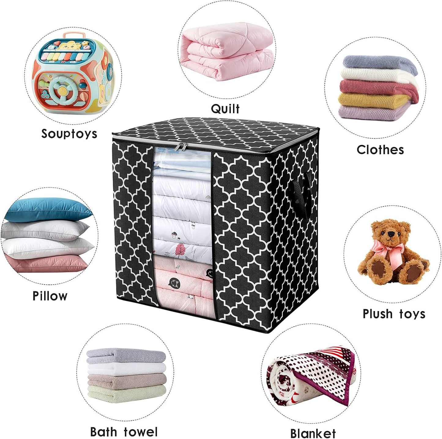 WISELIFE Storage Bags 3 Pack/100L Large Blanket Clothes Organization and Storage Containers for Comforters,Bedding, Foldable Organizer with Reinforced Handle, Clear Window, Sturdy Zippers,Gray