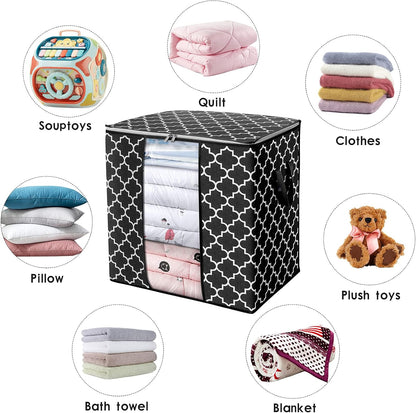 WISELIFE Storage Bags 3 Pack/100L Large Blanket Clothes Organization and Storage Containers for Comforters,Bedding, Foldable Organizer with Reinforced Handle, Clear Window, Sturdy Zippers,Gray