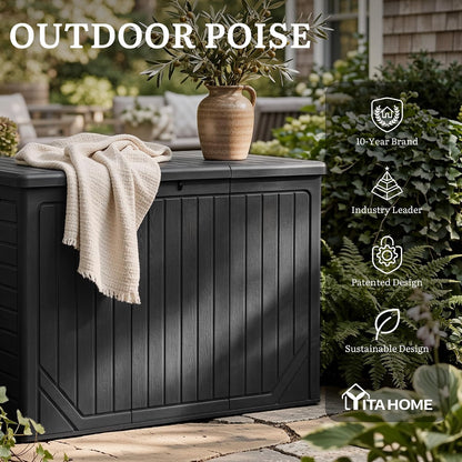 YITAHOME 100 Gallon Large Outdoor Deck Box | Waterproof Resin Storage Box, Lockable Indoor Outdoor Storage Container for Patio Furniture Cushions, Pool Accessories