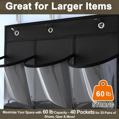 40 Pockets Over the Door Shoe Organizer – Waterproof Hanging Shoe Holder for Closet & Bathroom – Space-Saving Clear PVC Door Shoe Rack for Shoes, Toys, Toiletries & Snacks (White)