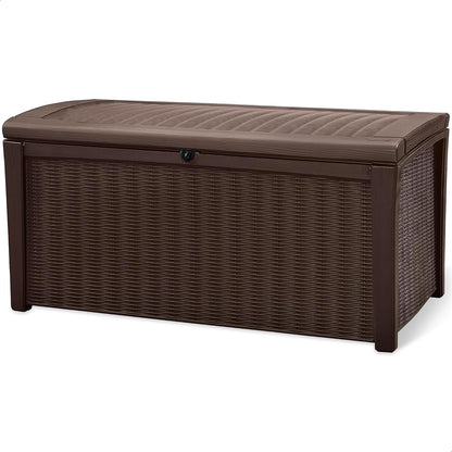 Keter Outdoor Storage Deck Box for Patio, Backyard & Garden, Borneo, 110 Gal, Grey - Lockable, Organizing, and Waterproof Plastic Container Bench