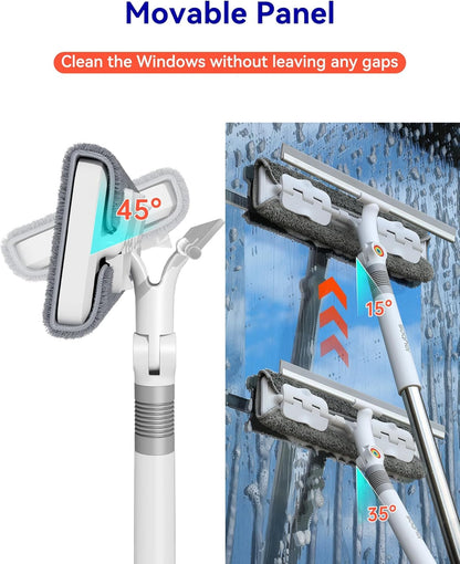 CTIME 80" Window Washing Kit with Extension Pole : Professional Window Cleaner Tool | Window Cleaning Squeegee Kit for High/Outdoor/Glass & Bathroom Surfaces with Storage Bag + 5 Microfiber Cloths