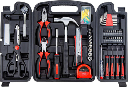 CARTMAN 140-Piece Household Tool Kit, Hand Tools Set with Organized Storage Case for Home DIY Repairs | All-in-one household tools for daily repairs & DIY projects. Portable design with tidy storage space.