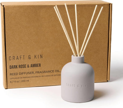 Craft & Kin Reed Diffuser for Home & Bathroom – Neroli & Jasmine Holiday Reed Diffuser Set with Fragrance Sticks, Long-Lasting Alcohol-Free Winter Scent, Earthenware Collection, 6.7oz