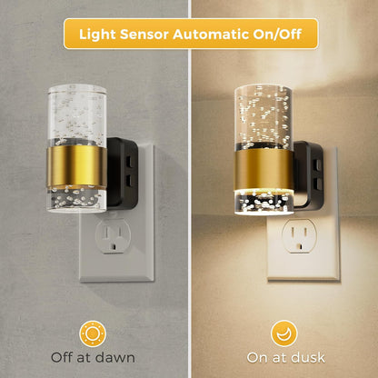 L LOHAS LED Night Light,Dimmable Night Lights Plug into Wall, 2 Pack Acrylic Nightlight with 0-100 LM Adjustable Brightness, 3000K Plug in Night Light with Dusk to Dawn Sensor, for Bathroom Hallway
