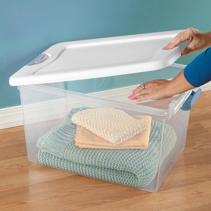 Sterilite 4-Pack 56 Quart Wheeled Latching Box, Underbed Clear Plastic Storage Organizer - Under Bed Rolling Container Bin with Lid and Wheels for Home or Dorm Bedrooms and Closets