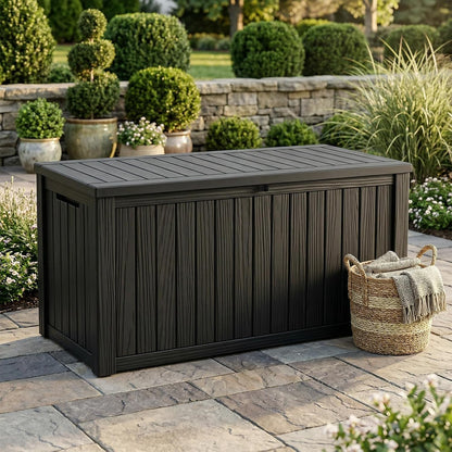 60 Gallon Outdoor Waterproof Storage Box, UV Resistant Resin Deck Box with Built-in Handle, Outdoor Storage Container for Patio Furniture, Garden Tools, Patio Cushions, Black