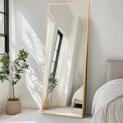 59"x16" Arched Full Length Mirror, Full Body Mirror with Leaning or Standing, Floor Standing Aluminum Frame for Bedroom, Livingroom, Cloakroom, Black