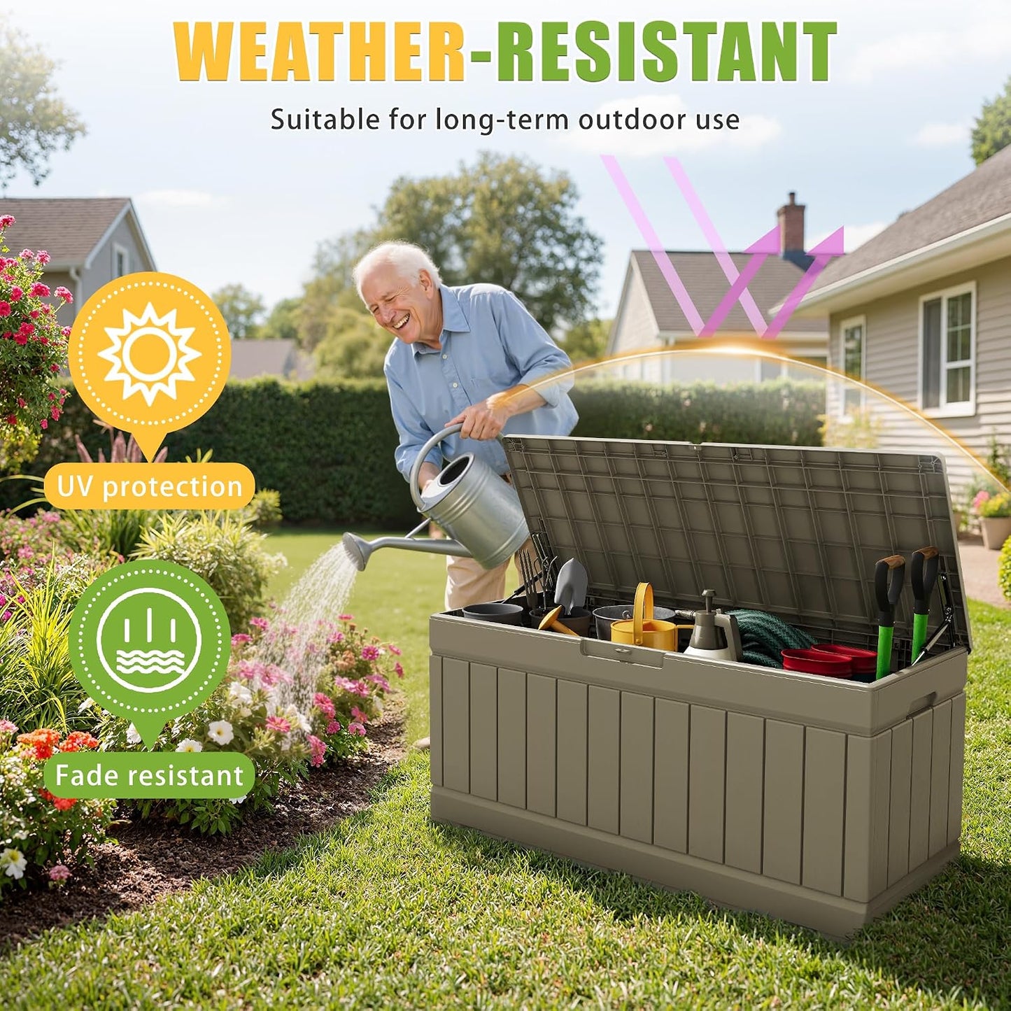 Greesum Outdoor Storage Box 82 Gallon Storage Bin with Lid for Patio Furniture, Garden Tools, Pool Supplies, Waterproof and UV Resistant, Lockable, Black