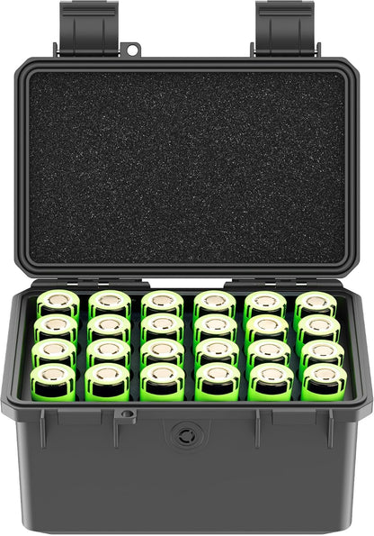24 Slots CR2 CR123 CR123A Lithium Battery Organizer Case, IP67 Waterproof Hard Case for CR17345/CR16340/CR18350/CR15270(CR2) Explosionproof Batteries Storage Holder for Household Outdoor Camping