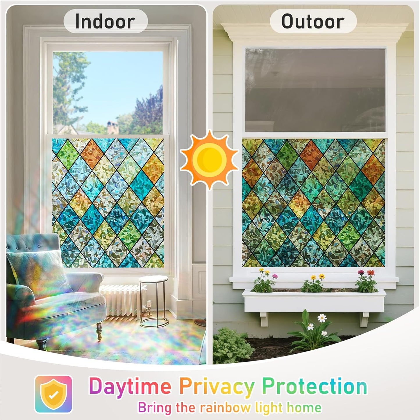 SUNBABY Reeded Glass Window Privacy Film, Frosted Glass Window Film for Bathroom & Front Door, Static Cling Decorative 3D Window Stickers Day and Night Privacy Sun Heat Blocking (17.5 x 78.7 Inch)