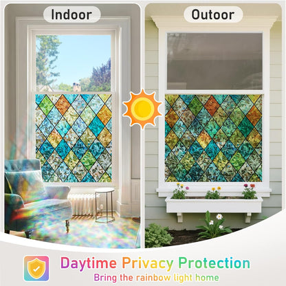 SUNBABY Reeded Glass Window Privacy Film, Frosted Glass Window Film for Bathroom & Front Door, Static Cling Decorative 3D Window Stickers Day and Night Privacy Sun Heat Blocking (17.5 x 78.7 Inch)