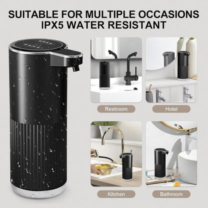 GuDoQi Automatic Touchless Liquid Soap Dispenser, 4-Level Adjustable Foam, USB Rechargeable Hand Soap Dispenser for Bathroom, Kitchen Countertops, 12.2oz/360mL, Black