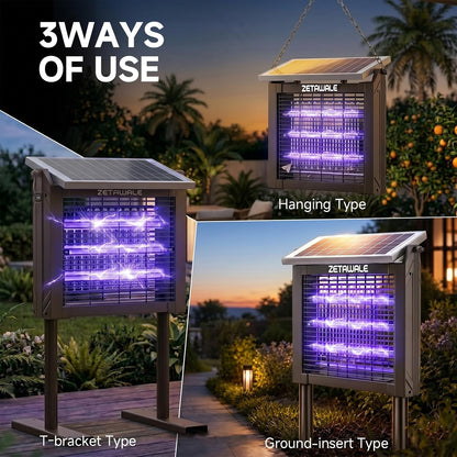 Solar Powered Bug Zapper Outdoor, 4500V Mosquito Trap with 10W Solar Panel, Fly Trap & Mosquito Killer, 10FT Extension Cord, IPX5 Waterproof, 2100 Sq.Ft Coverage for Patio, Backyard, Garden