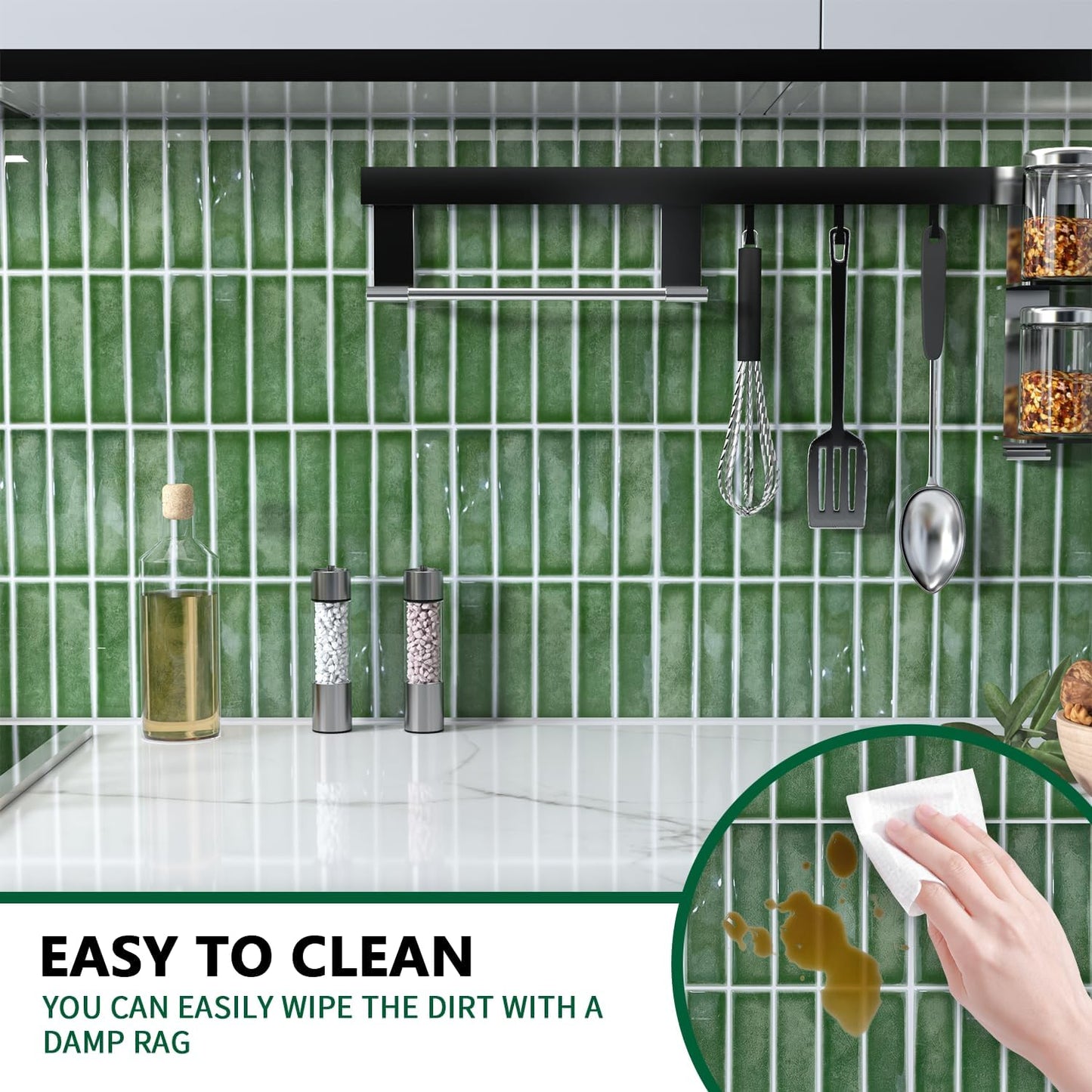 10 Sheet Peel and Stick Backsplash Tile for Kitchen, 12” x 12” Self Adhesive Glossy Vinyl Wall Subway Tiles Waterproof No Residual for Bathroom Fireplace, White with Gray Grout