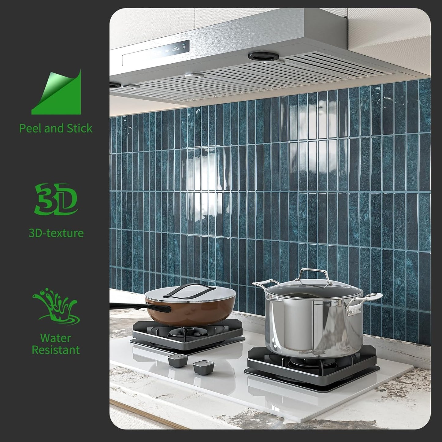 LONGKING Marble Peel and Stick Backsplash for Kitchen, 3D Adhesive Tile Backsplash for Kitchen, Bathroom, Wall Tile, 10 Sheets, 12" x 12"