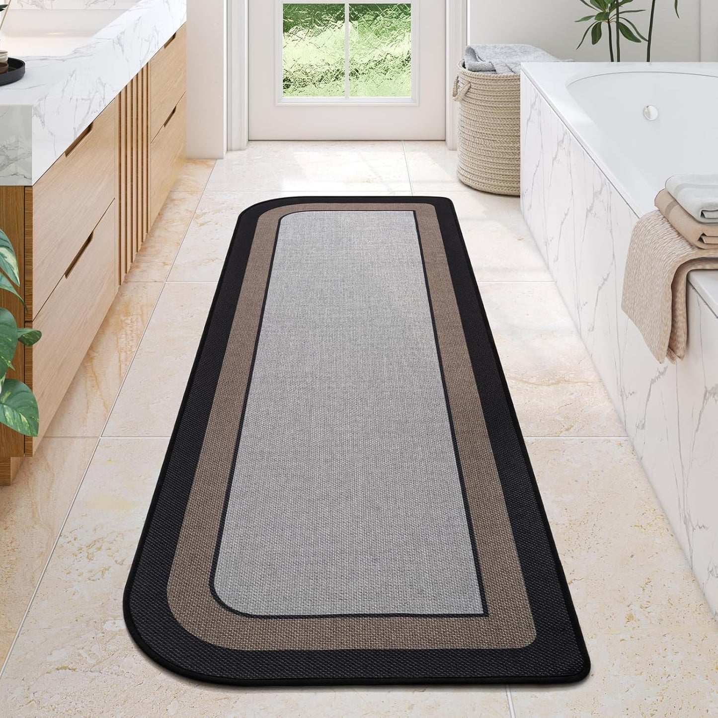 YDKGL Ultra Thin Bathroom Rugs Mat Quick Dry Absorbent Non Slip Bath Mat Bath Mats for Bathtub Mat Bathroom Carpet Fit Under Door Washable Floor Rubber Half Round Bath Rugs Grey 16x24