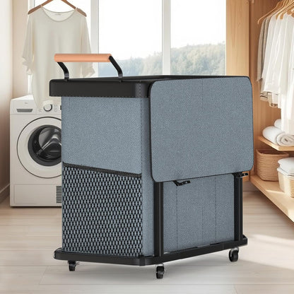 Rolling Laundry Hamper with Wheels, Laundry Hamper 3 Section with Lid, Laundry Basket with Rolling Lockable Wheels and Handle, Laundry Basket Organizer for Laundry Room, Bedroom 230L Black