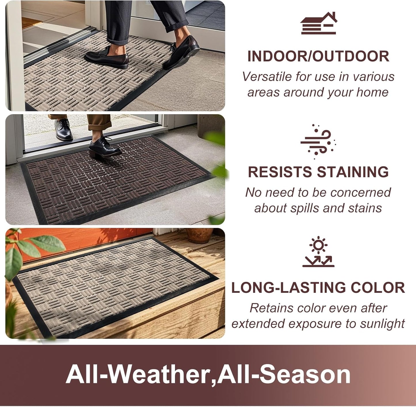 Mibao Front Door Mat, Heavy Duty Durable Welcome Mat for Outdoor Indoor, Dirt Trapper Waterproof Super Absorbent Door Mat for Entryway Outside Patio Porch, 29.5" x 17", Grey