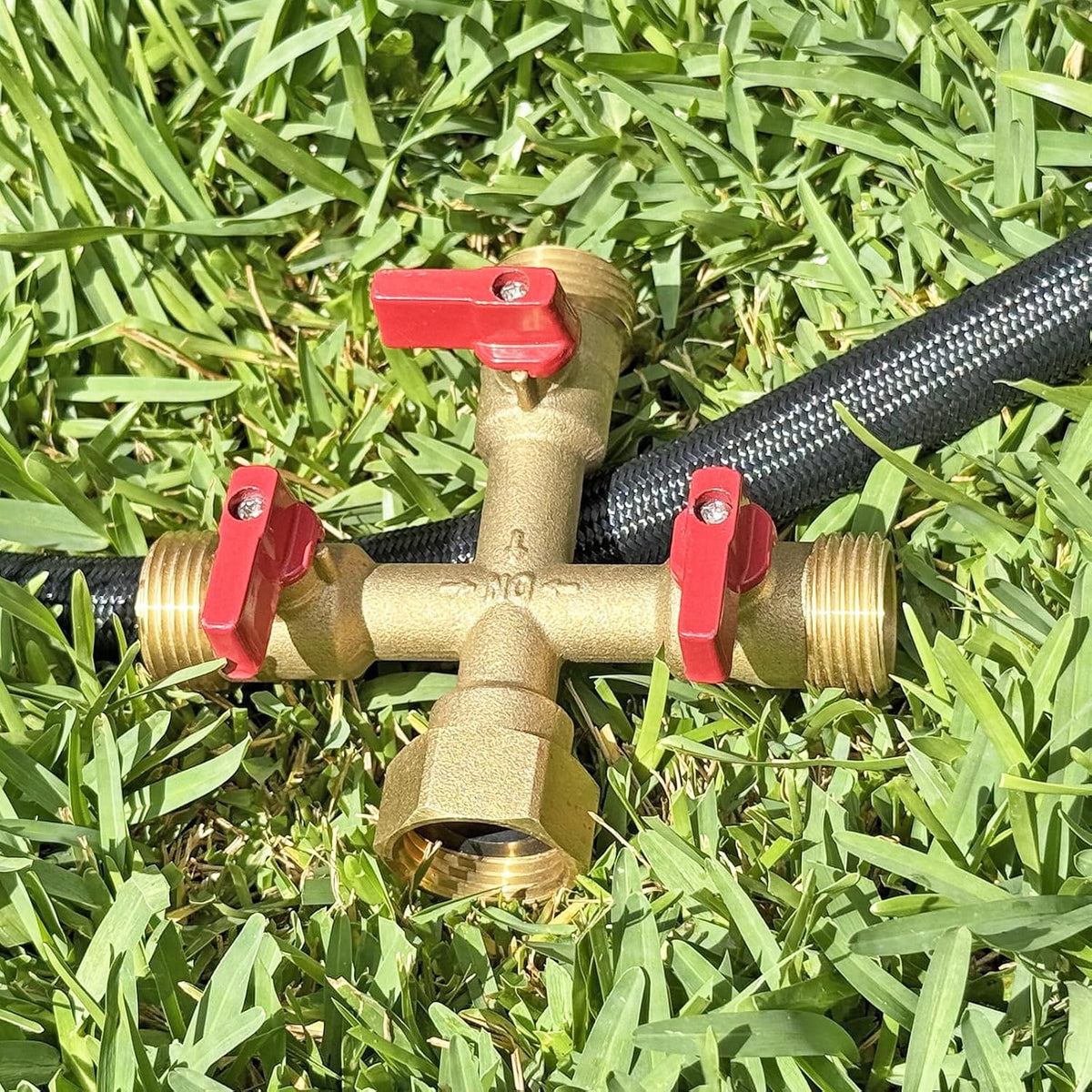 3/4" hose splitter 2 way water splitter male connectors allows you to run 2 hoses, hose quick connectors, hose spigot