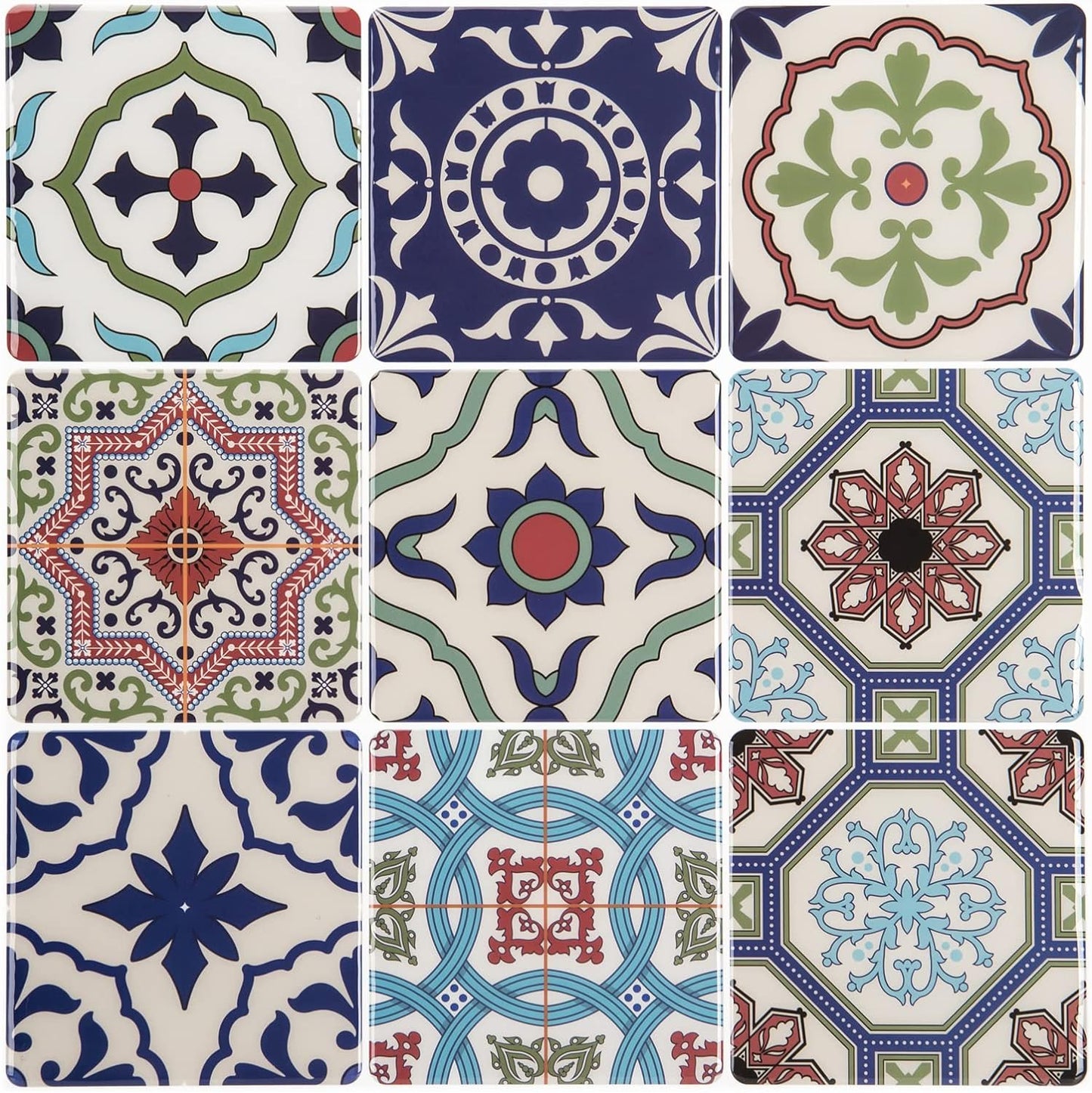 LONGKING Peel and Stick Backsplash Tile Stickers, Colorful Talavera Mexican Tile, Stick on Wall Tiles (10 Sheets)
