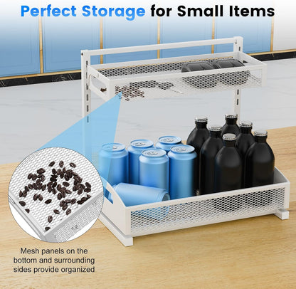 Petiza Under Sink Organizer Pull Out Cabinet Organizer Adjustable Height 2 Tier with Sliding Drawers Kitchen Bathroom Organizer and Storage(1pc)