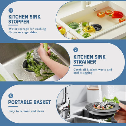 Sink Drain Strainer 3 in 1, 304 Stainless Steel Pop Up Kitchen Sink Stopper with Anti-Clogging Basket, Kitchen Essential Drain Anti-Clog Gadgets, Fits US Standard 3-1/2'' Sink Drain (SUS 304 Brushed)