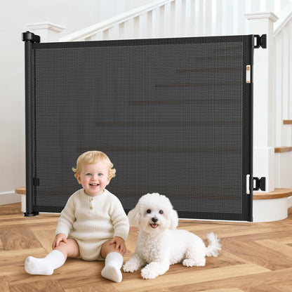 71 inch Retractable Baby Gates, EZIGO Extra Wide Baby Gate for Large Opening Extra Long Mesh Gate for Kids or Pet Dog Gate Child Safety Gate for Stairs Hallways Doorway Indoor Outdoor, Gray