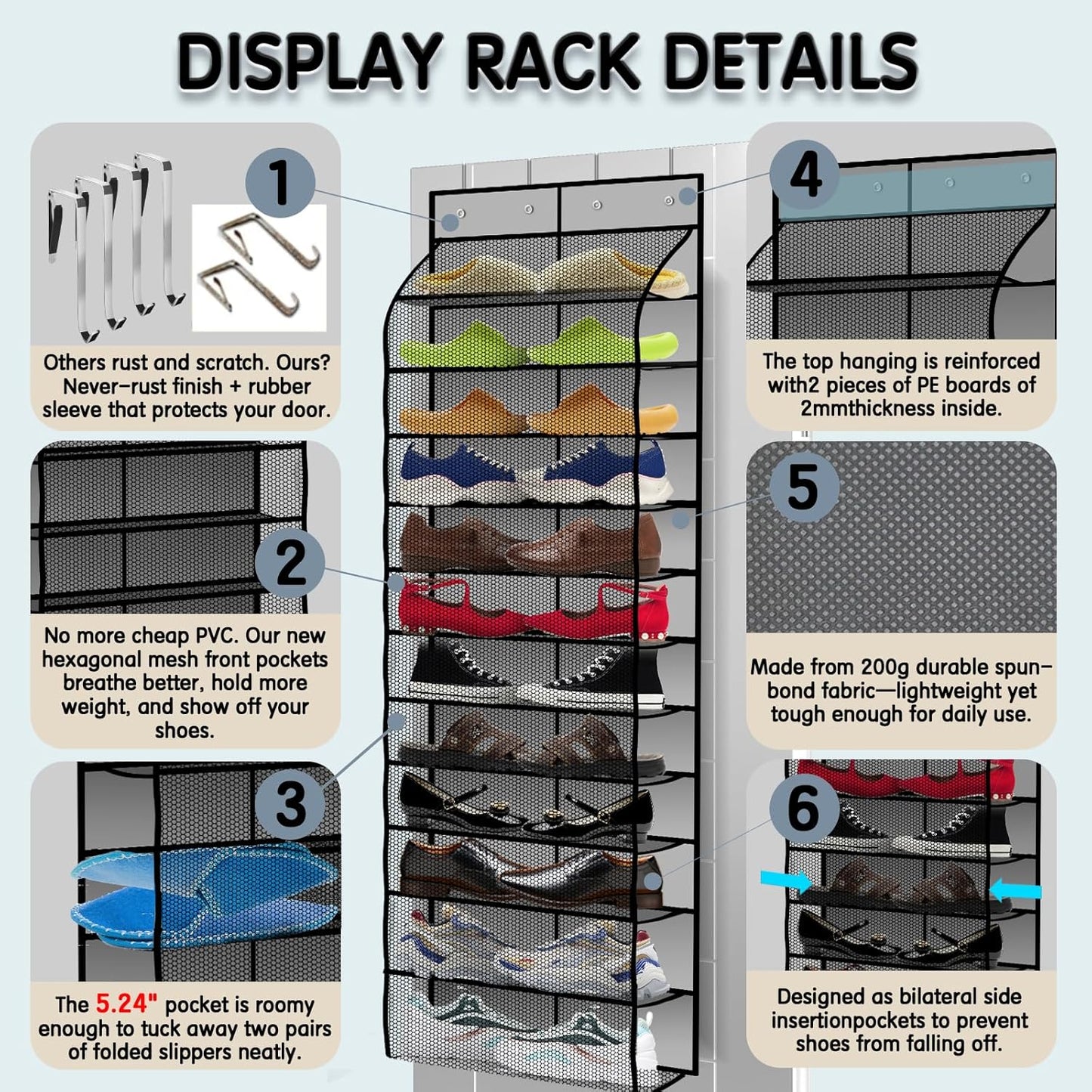 Kotkn Over The Door Shoe Organizer with 12 Large Breathable Pockets - Durable Hanging Storage for the Entire Family's Shoes (White)