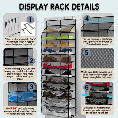 Kotkn Over The Door Shoe Organizer with 12 Large Breathable Pockets - Durable Hanging Storage for the Entire Family's Shoes (White)