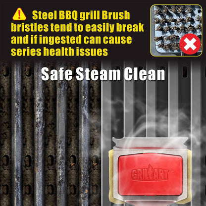 GRILLART Grill Brush Bristle Free. SteamWizards BBQ Replaceable Cleaning Head, Unique Seamless-Fit Scraper Tool for Cast Iron/Stainless-Steel Grates, Safe Barbecue Grill Cleaner-Red