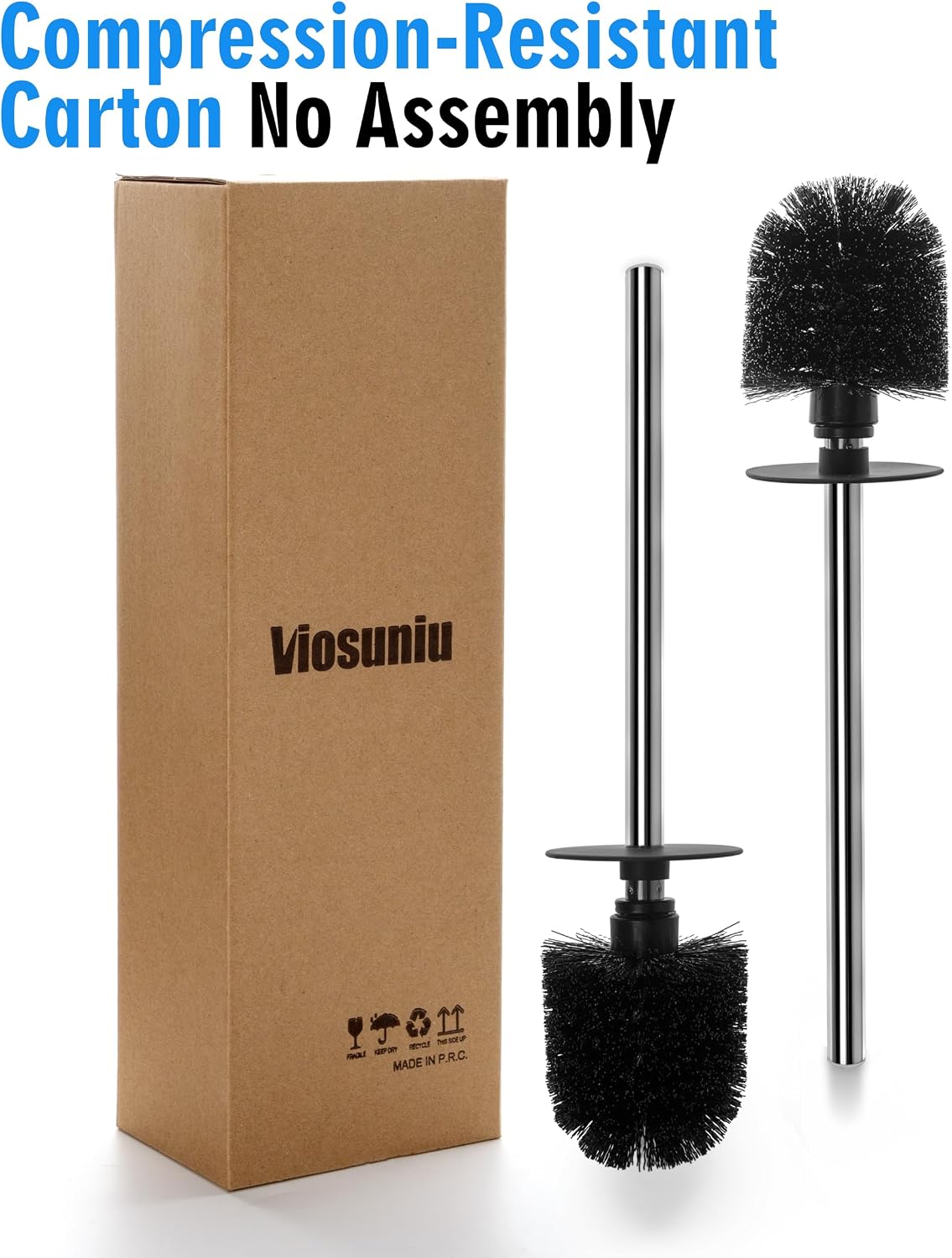 Ceramic Toilet Brush & Holder Set - Freestanding Deep-Cleaning Toilet Bowl Cleaner Brush, Stainless Steel Handle, Small & Sturdy for Storage, Easy to Clean, Non-Scratching