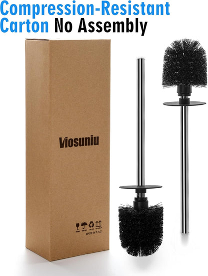 Ceramic Toilet Brush & Holder Set - Freestanding Deep-Cleaning Toilet Bowl Cleaner Brush, Stainless Steel Handle, Small & Sturdy for Storage, Easy to Clean, Non-Scratching