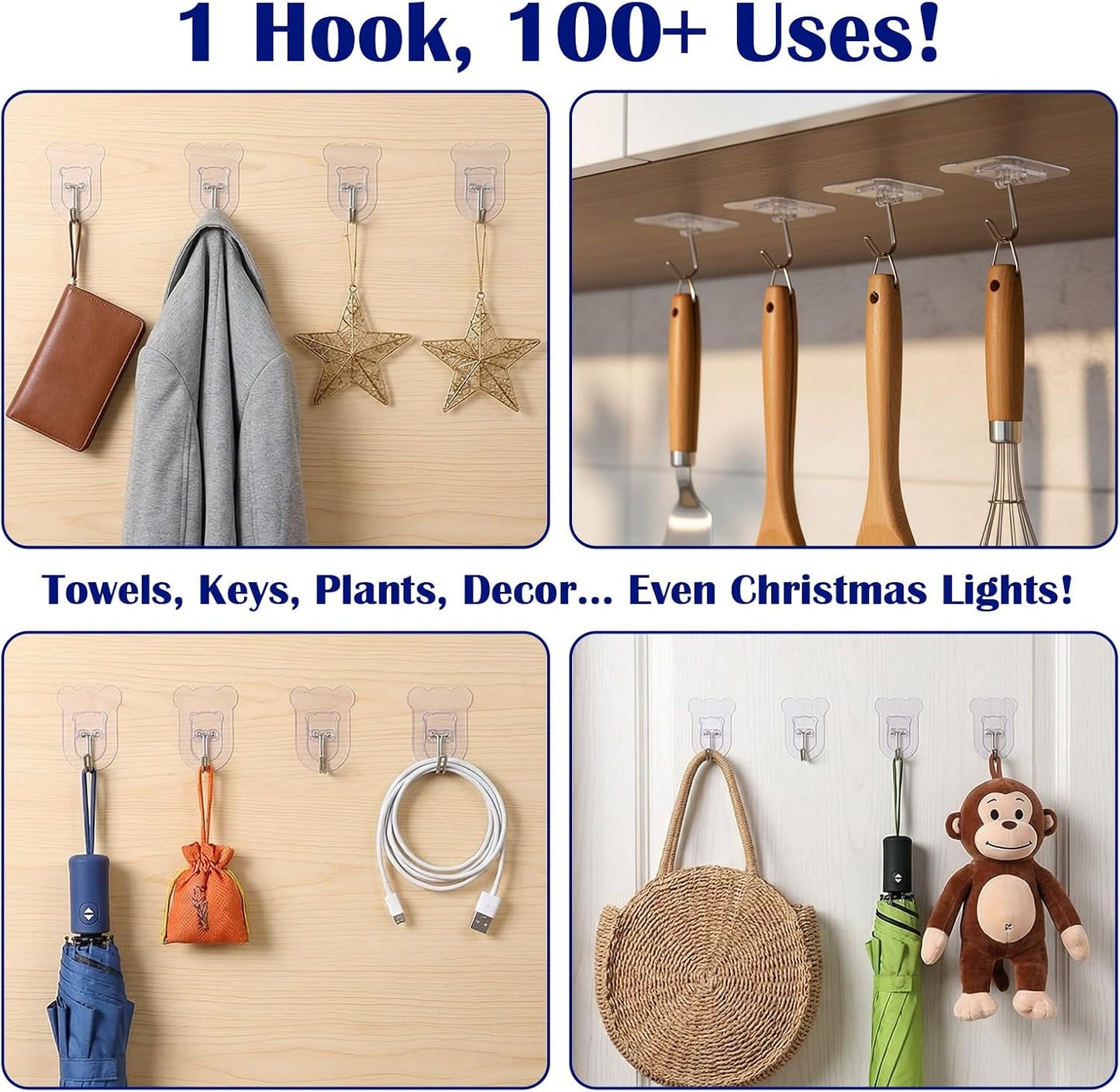 20Pcs Heavy Duty Adhesive Hooks, 5 kg/11 lbs Max Load, Sticky Wall Hooks for Hanging Towels, Coats, Keys, Transparent Waterproof No-Damage Wall Hook for Bathroom, Kitchen, Office & Home Decor