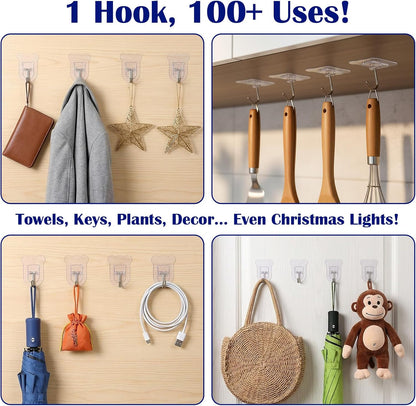 20Pcs Heavy Duty Adhesive Hooks, 5 kg/11 lbs Max Load, Sticky Wall Hooks for Hanging Towels, Coats, Keys, Transparent Waterproof No-Damage Wall Hook for Bathroom, Kitchen, Office & Home Decor