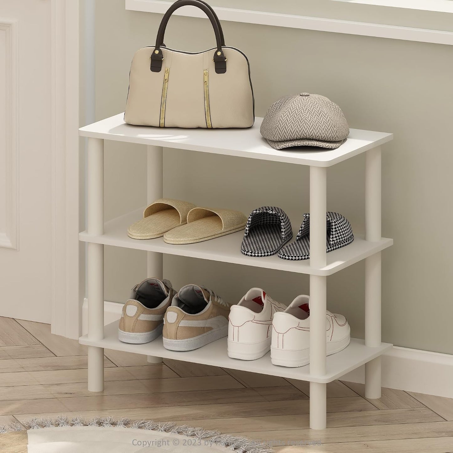 Furinno FANO Shoe Rack, 24-Inch Width 2-Tier Shoe Organizer, Stackable Shoes Storage, 11.7 x 24.2 x 11.7, for Closet Entryway, Office, Garage, Amber Pine