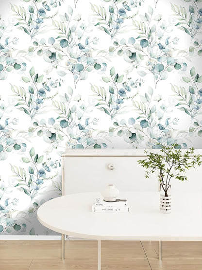 Floralplus Peel and Stick Wallpaper Boho Leaf Removable Wallpaper for Bathroom Renter Leaf Contact Paper for Locker Shelf Liner Vinyl Adhesive Wallpapers Wall Mural Decor 17.5 in x 118 in